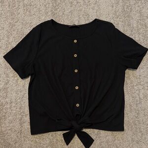SHEIN Black Button-Down Tie-Front Shirt